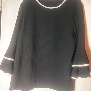 Preppy Size 1XL Black Top White Trim Bell Layered Sleeves